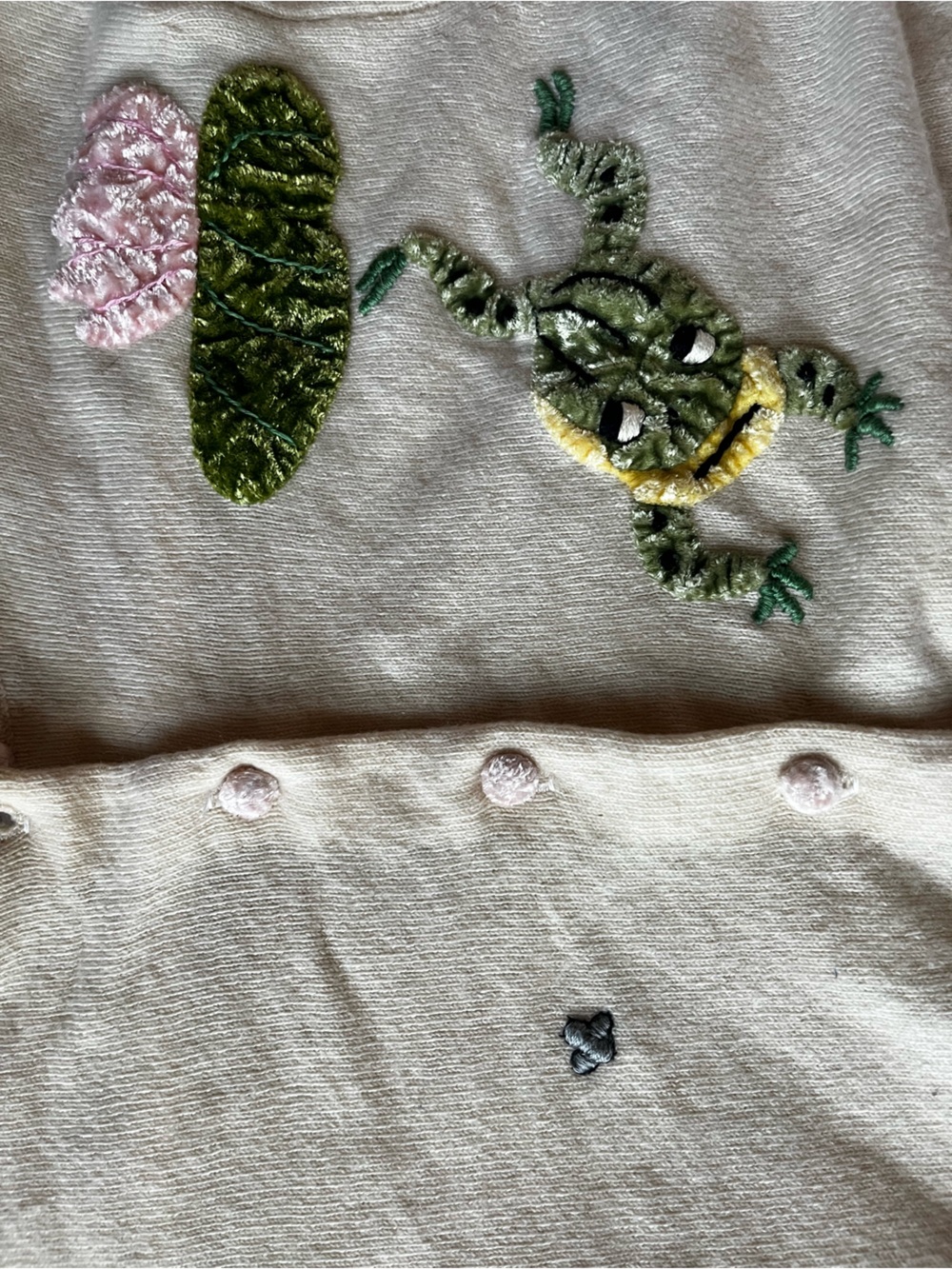 Quirky Cute Cream Embroidered Frog Cardigan Sweater - Picture 4 of 4